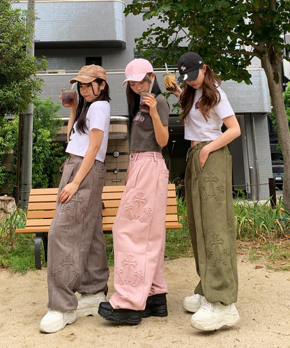スエードエンボスワイドパンツ