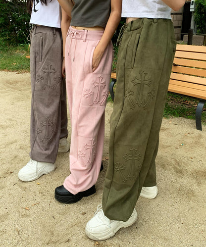 スエードエンボスワイドパンツ