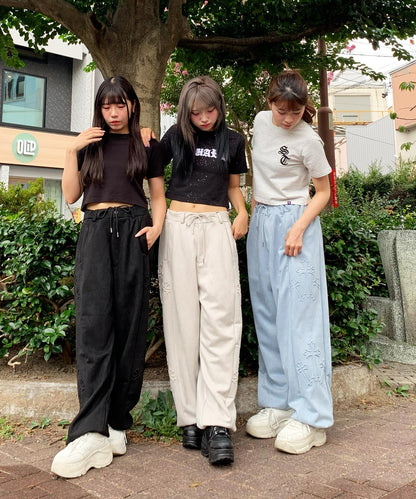スエードエンボスワイドパンツ