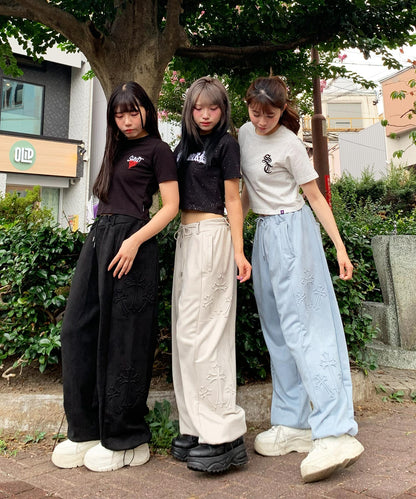 スエードエンボスワイドパンツ