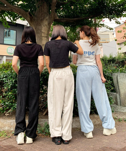 スエードエンボスワイドパンツ