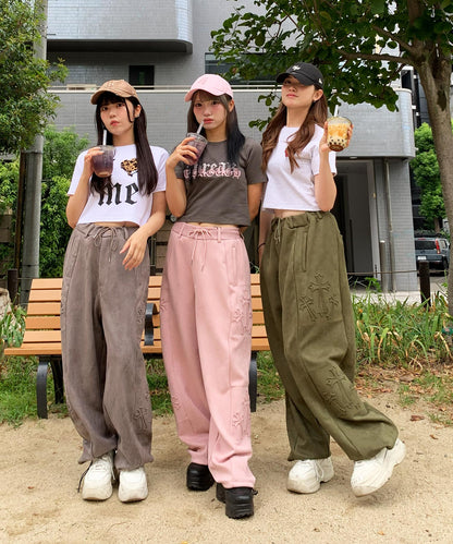 スエードエンボスワイドパンツ