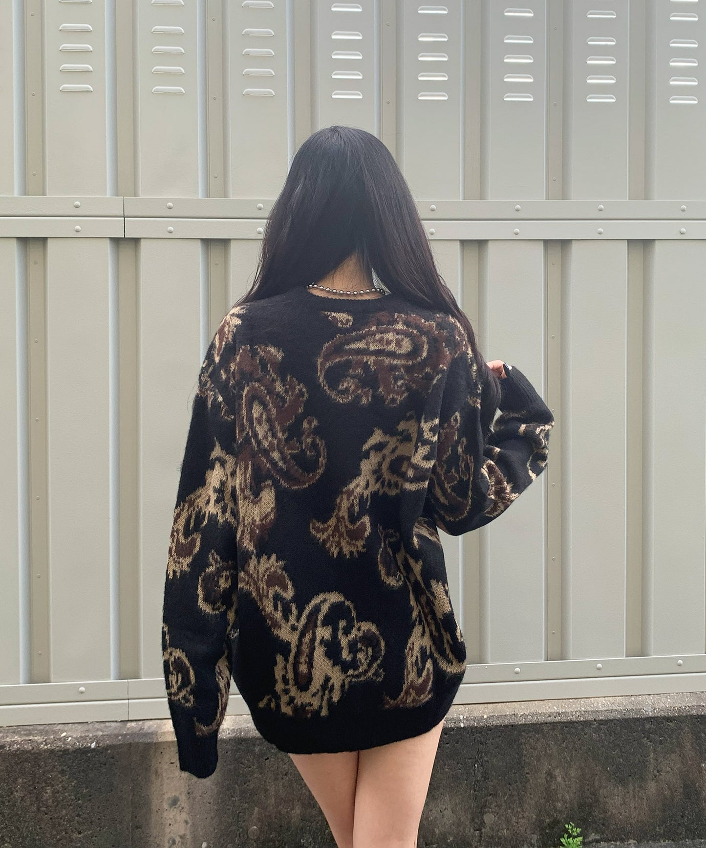 モヘアタッチ総柄クルーネックニット