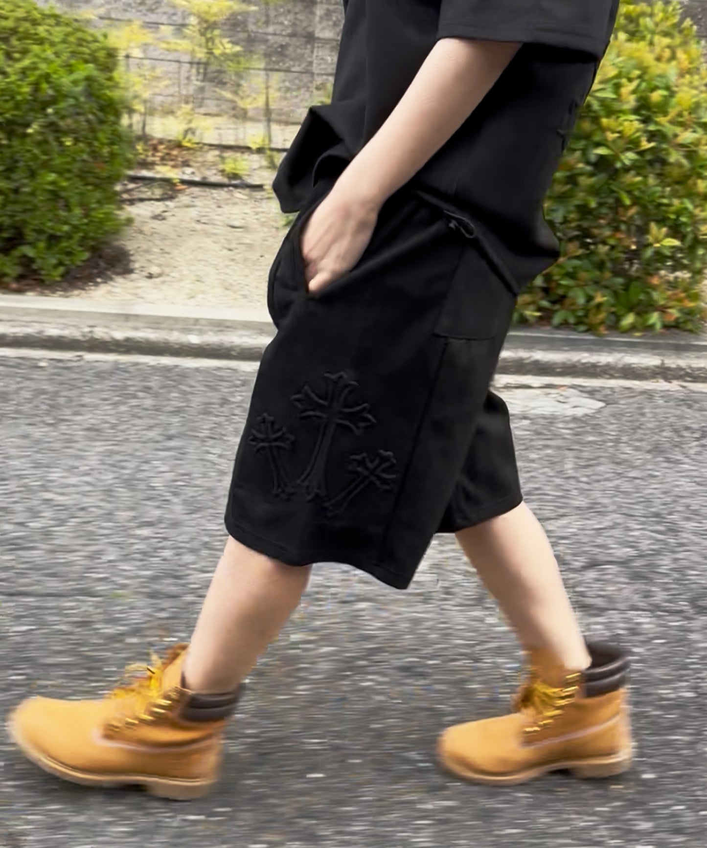 カットスエード　クロスエンボスショートパンツ
