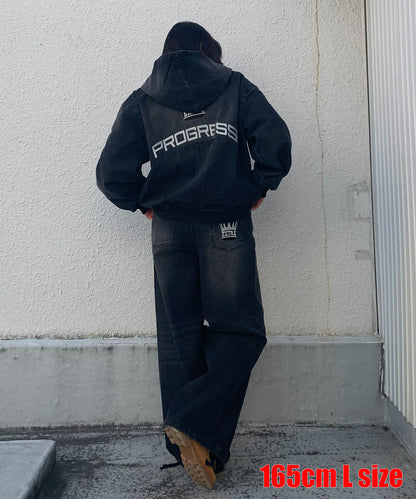 クラウン刺繍デニムセットアップ