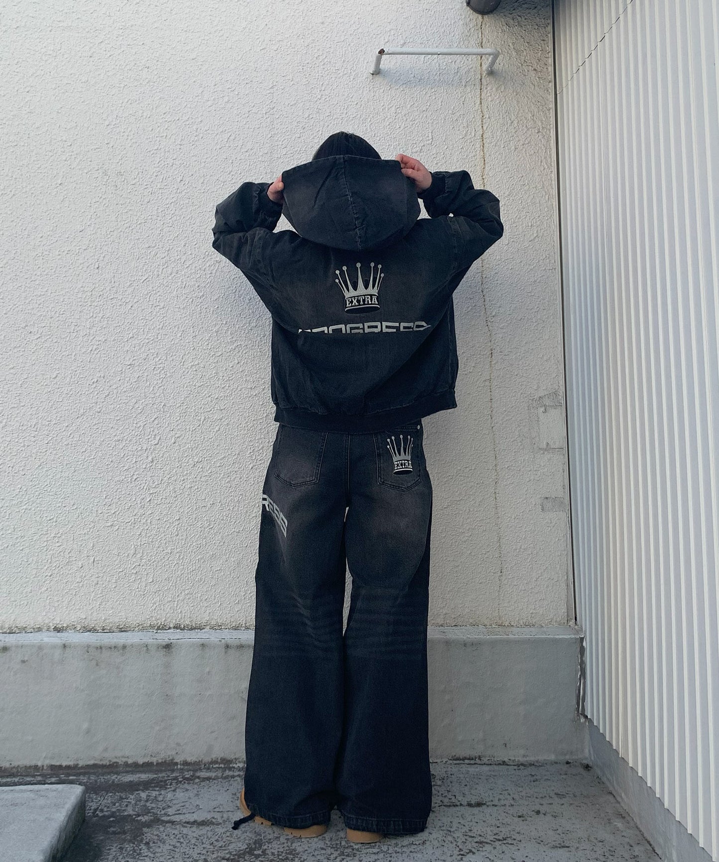 クラウン刺繍デニムセットアップ