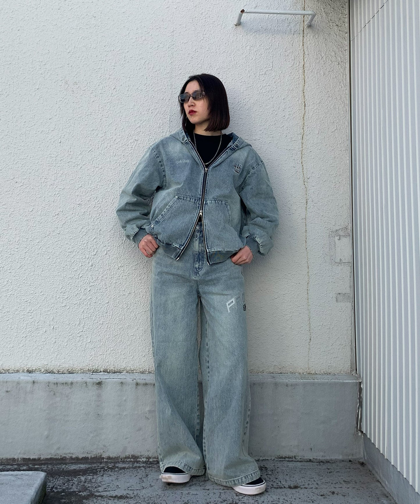 クラウン刺繍デニムセットアップ