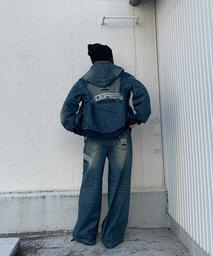 クラウン刺繍デニムセットアップ