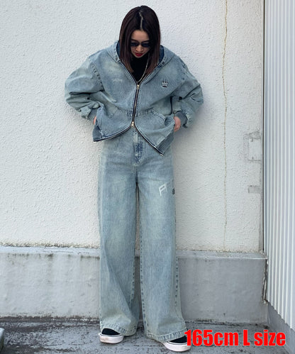 クラウン刺繍デニムセットアップ