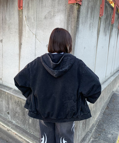 カットオフアップリケZIPパーカー