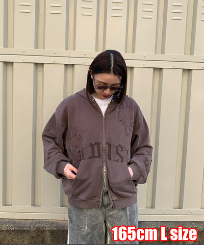 カットオフアップリケZIPパーカー