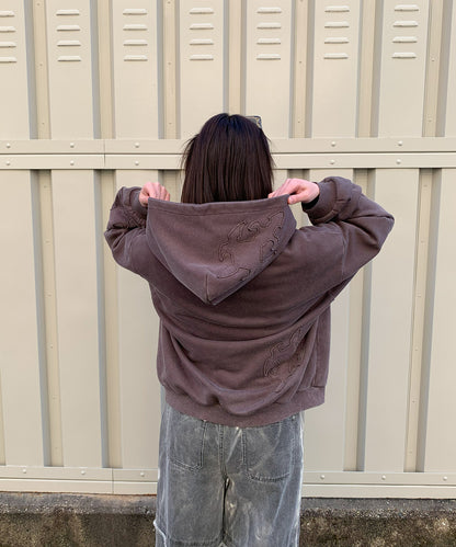 カットオフアップリケZIPパーカー