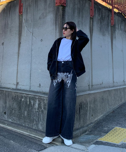 カットオフアップリケZIPパーカー