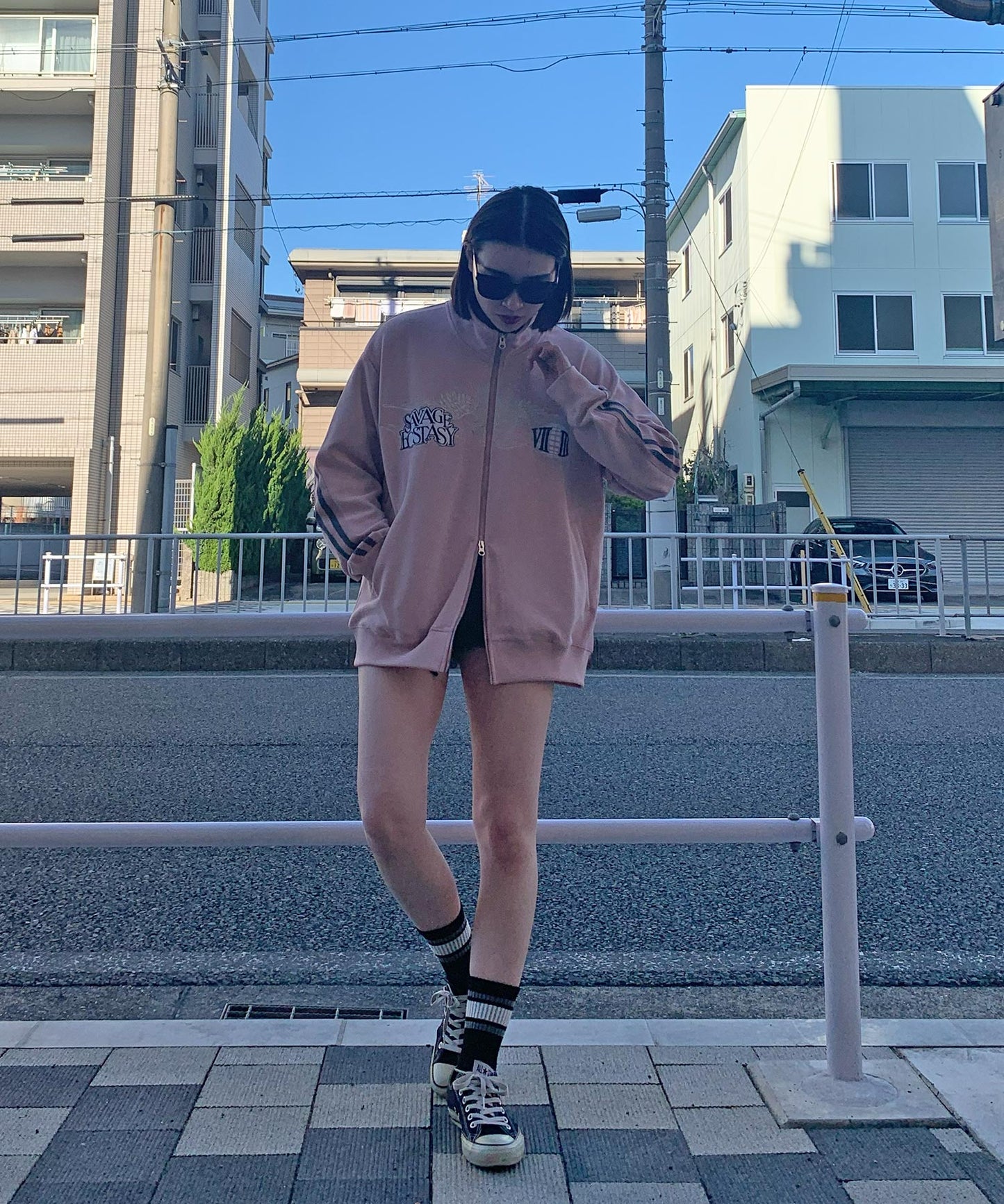 カットスエード　ジャガードライントラックジャケット