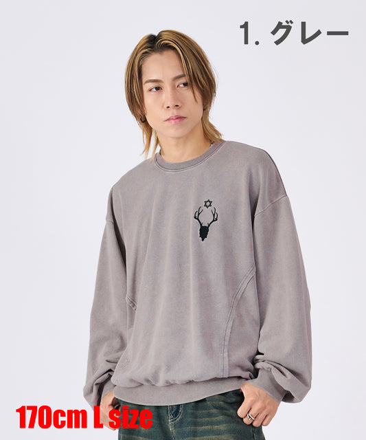 スカルアートアップリケカットオフトレーナー