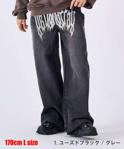 トライバル刺繍デニムバギーパンツ