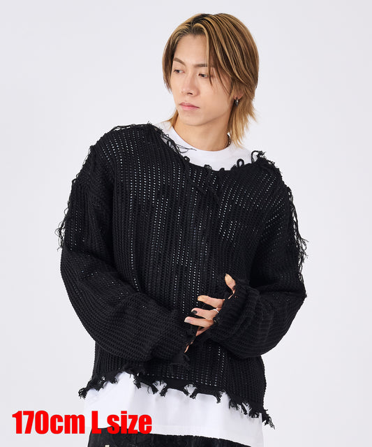 透かし編みグランジニット