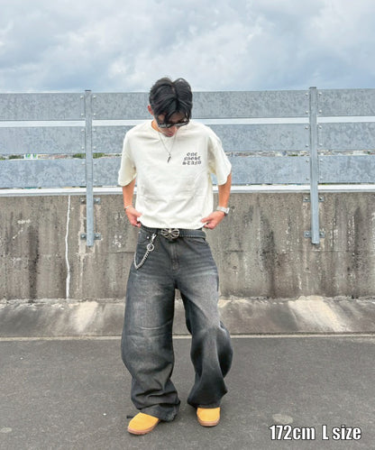 エンボスアーチロゴデニムバレルバギーパンツ