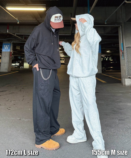 ラメグリッター　クロスエンボスZIPセットアップ