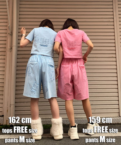 硫化天竺　ロゴアップリケ刺繍セットアップ