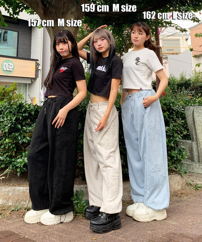 スエードエンボスワイドパンツ