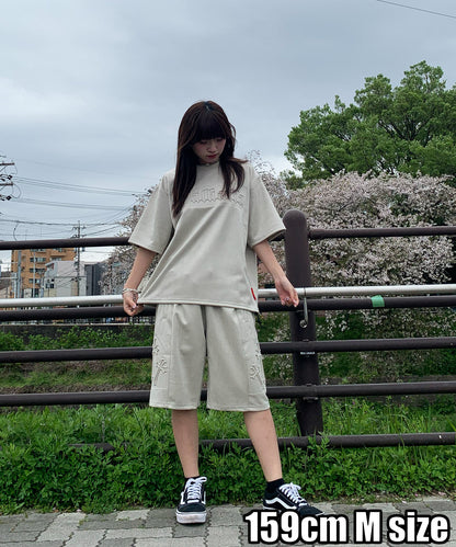 カットスエード　クロスエンボス半袖セットアップ