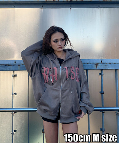 カットスエード　サガラ刺繍ZIPパーカー