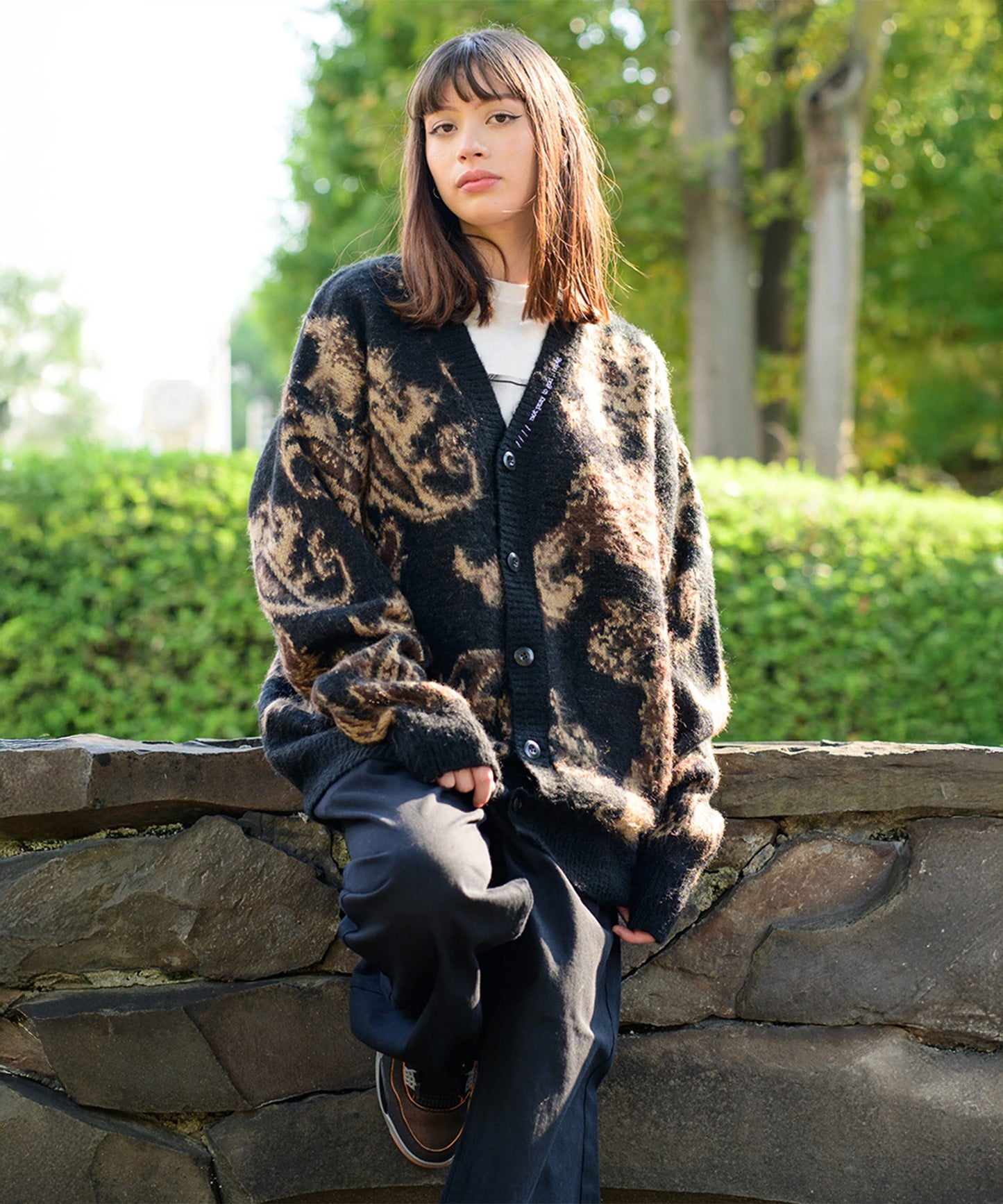 モヘアタッチ総柄カーディガン