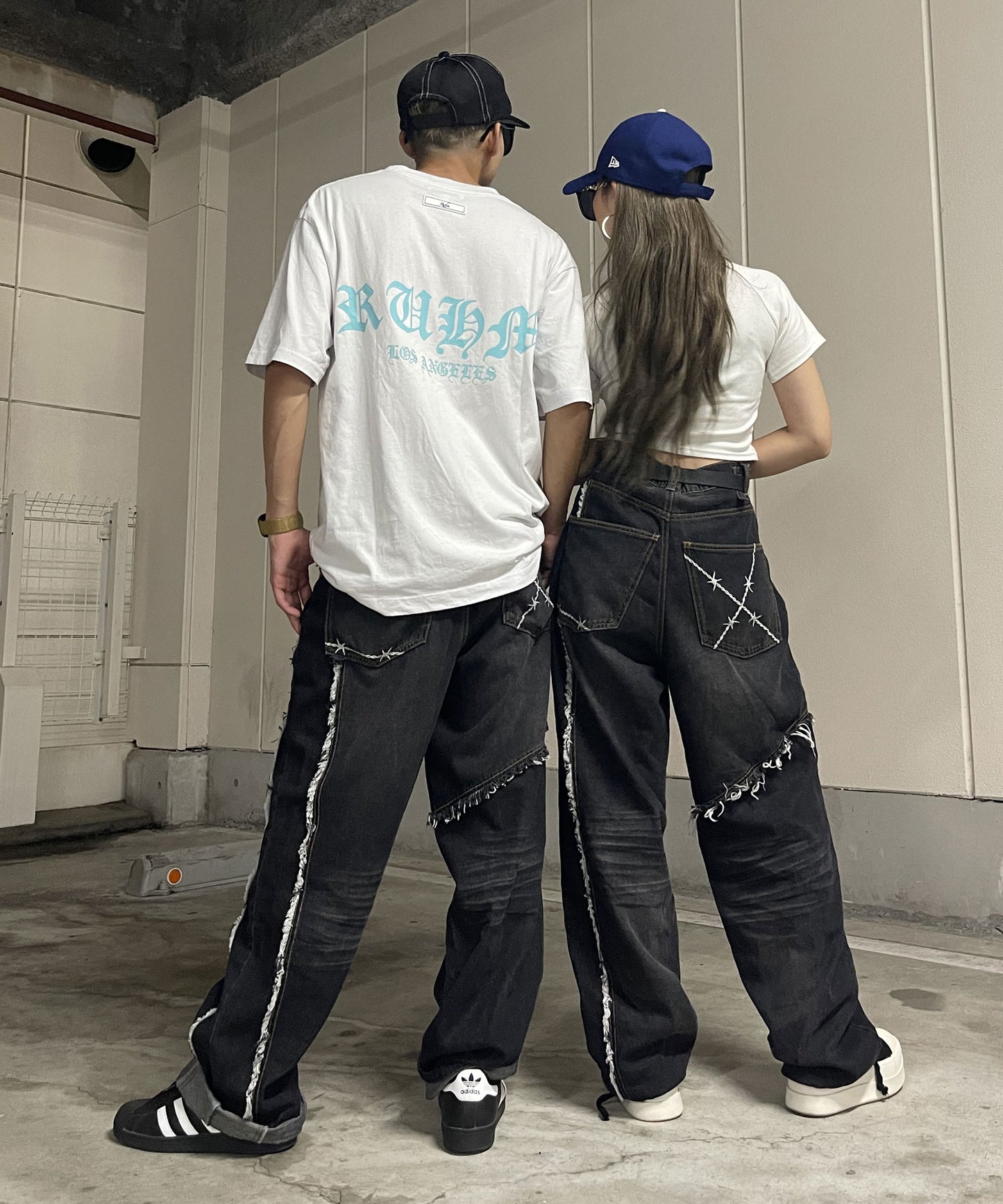 フリンジ切り替えワイドパンツ