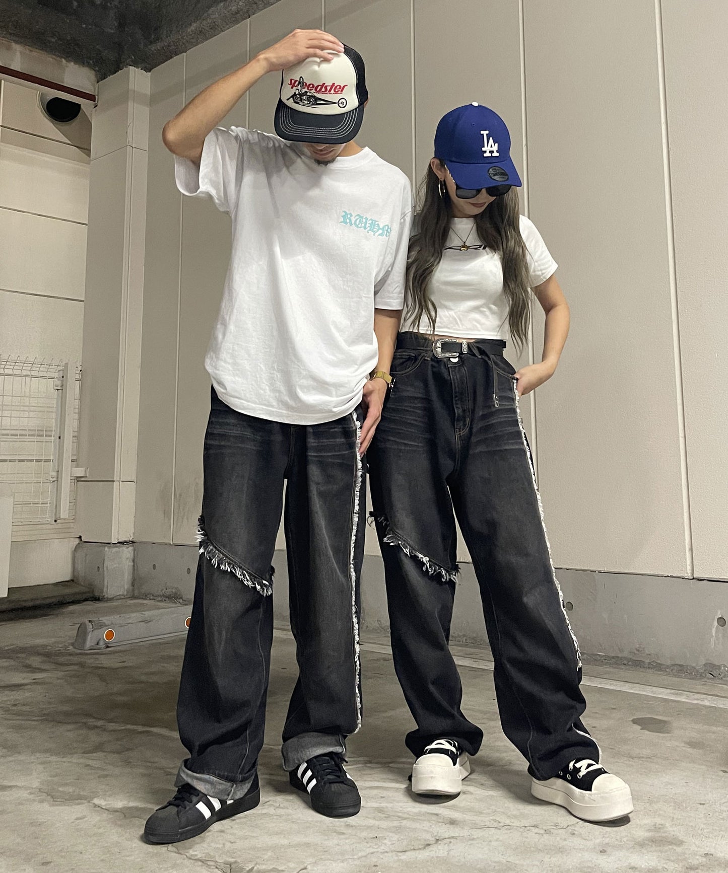 フリンジ切り替えワイドパンツ