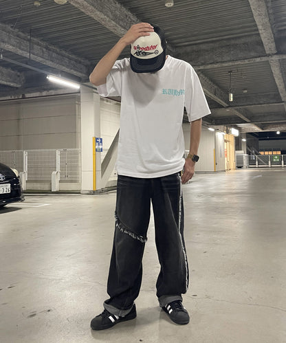 フリンジ切り替えワイドパンツ