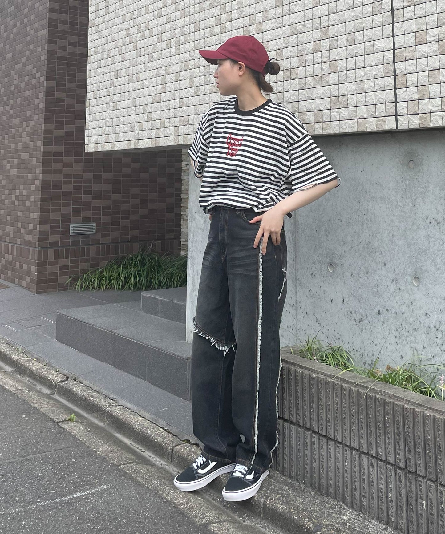 フリンジ切り替えワイドパンツ