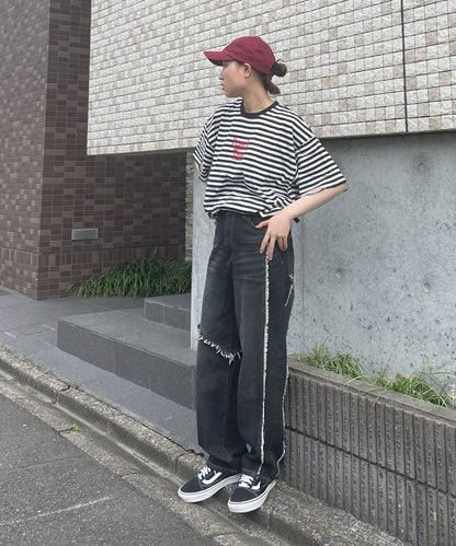 フリンジ切り替えワイドパンツ