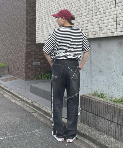 フリンジ切り替えワイドパンツ