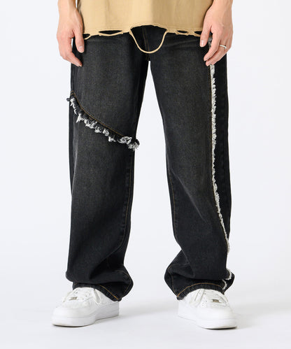 フリンジ切り替えワイドパンツ