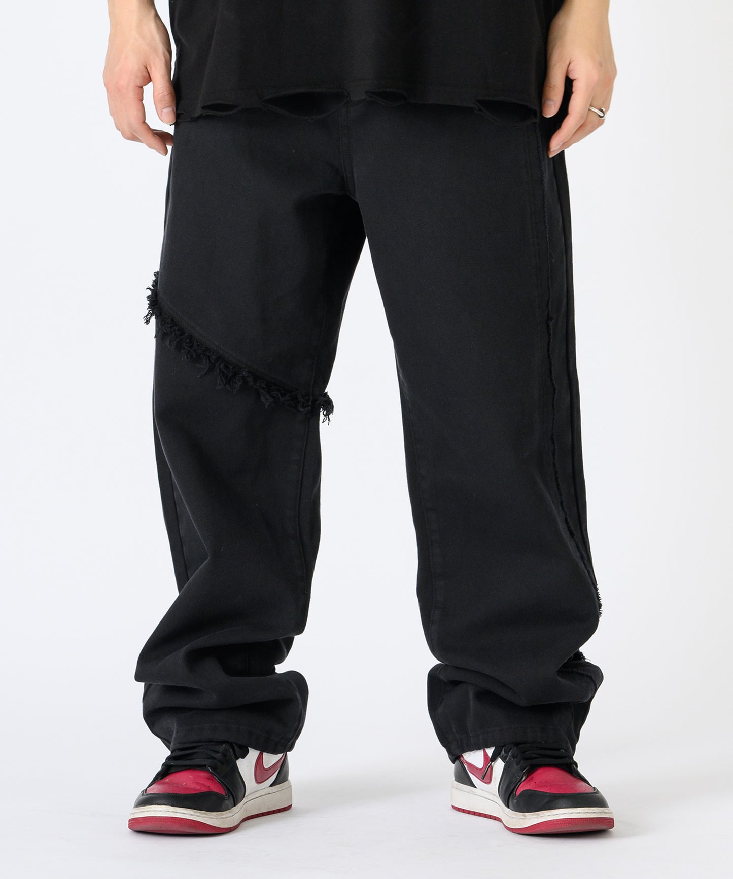 フリンジ切り替えワイドパンツ