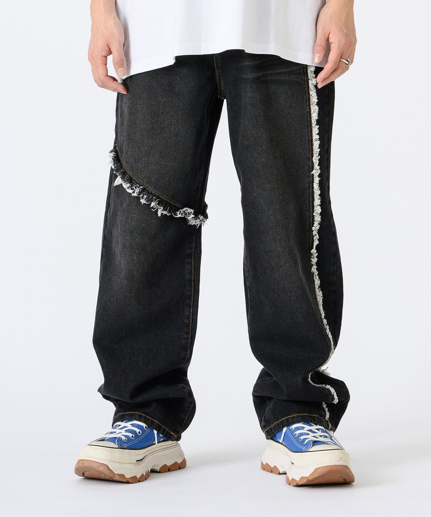 フリンジ切り替えワイドパンツ