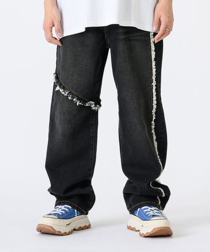 フリンジ切り替えワイドパンツ