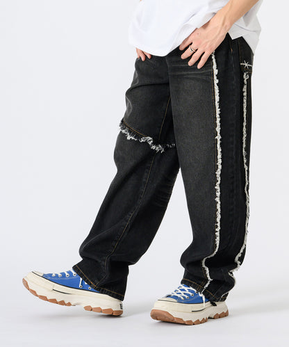 フリンジ切り替えワイドパンツ