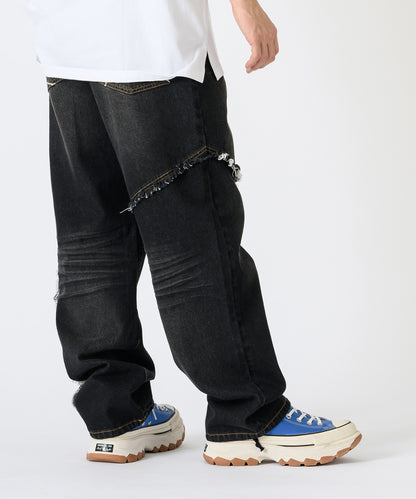 フリンジ切り替えワイドパンツ