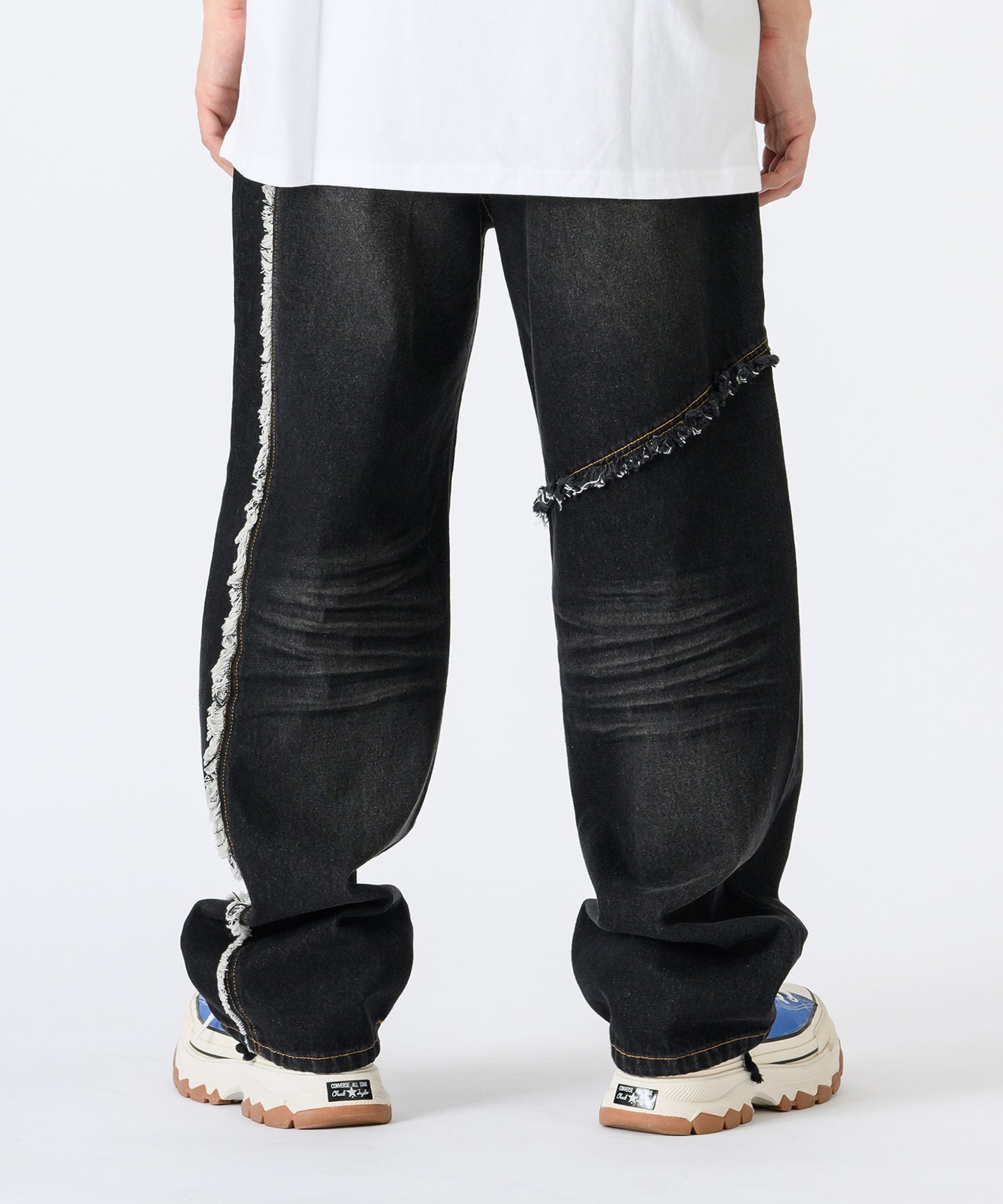 フリンジ切り替えワイドパンツ