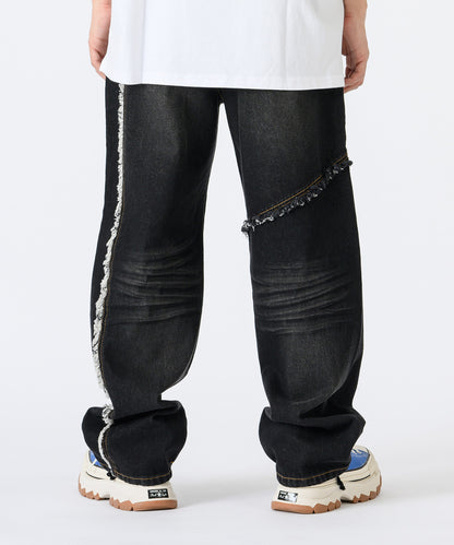 フリンジ切り替えワイドパンツ