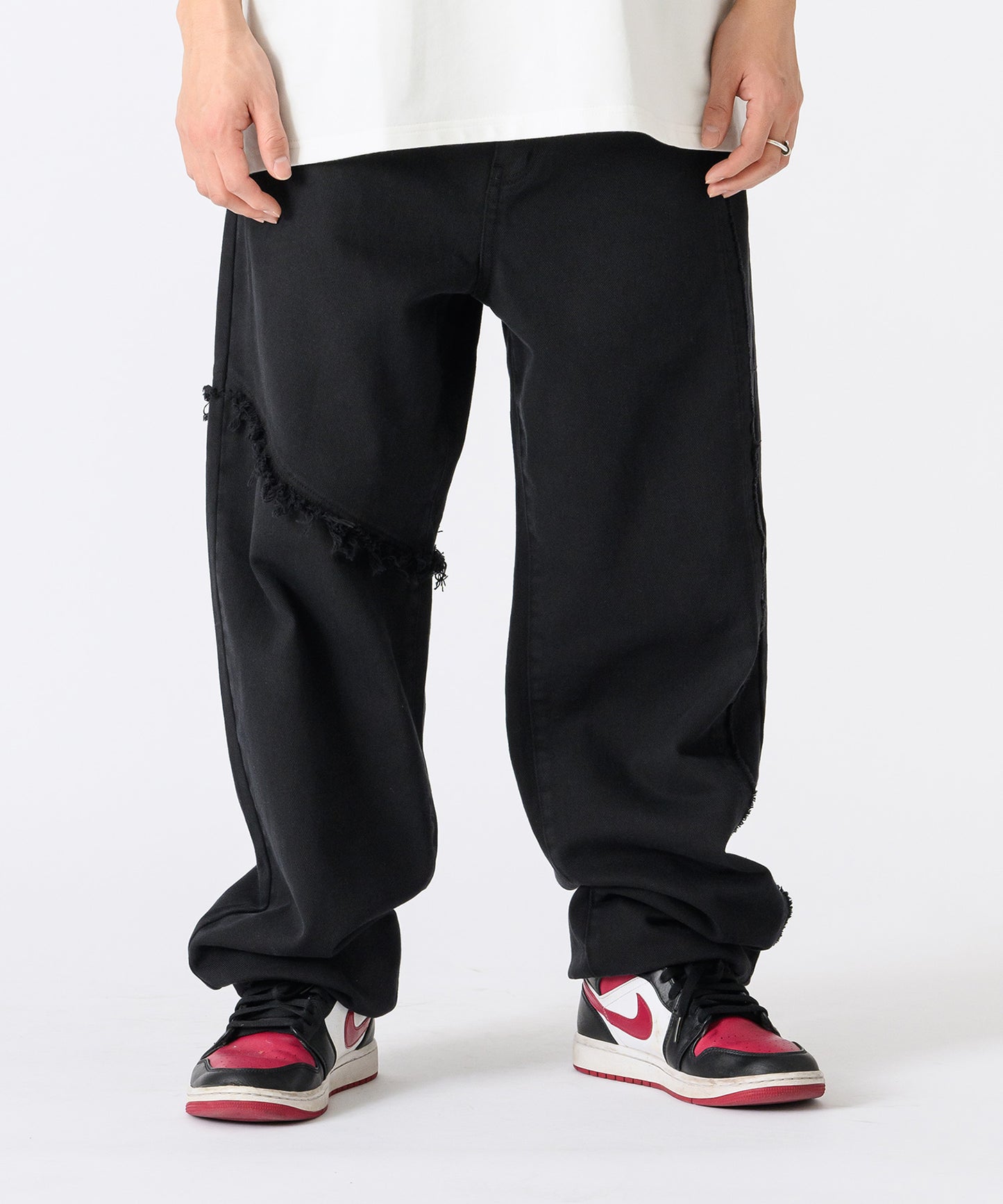 フリンジ切り替えワイドパンツ