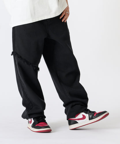 フリンジ切り替えワイドパンツ