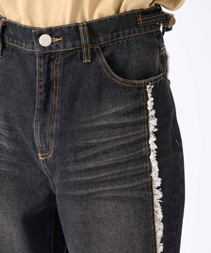 フリンジ切り替えワイドパンツ