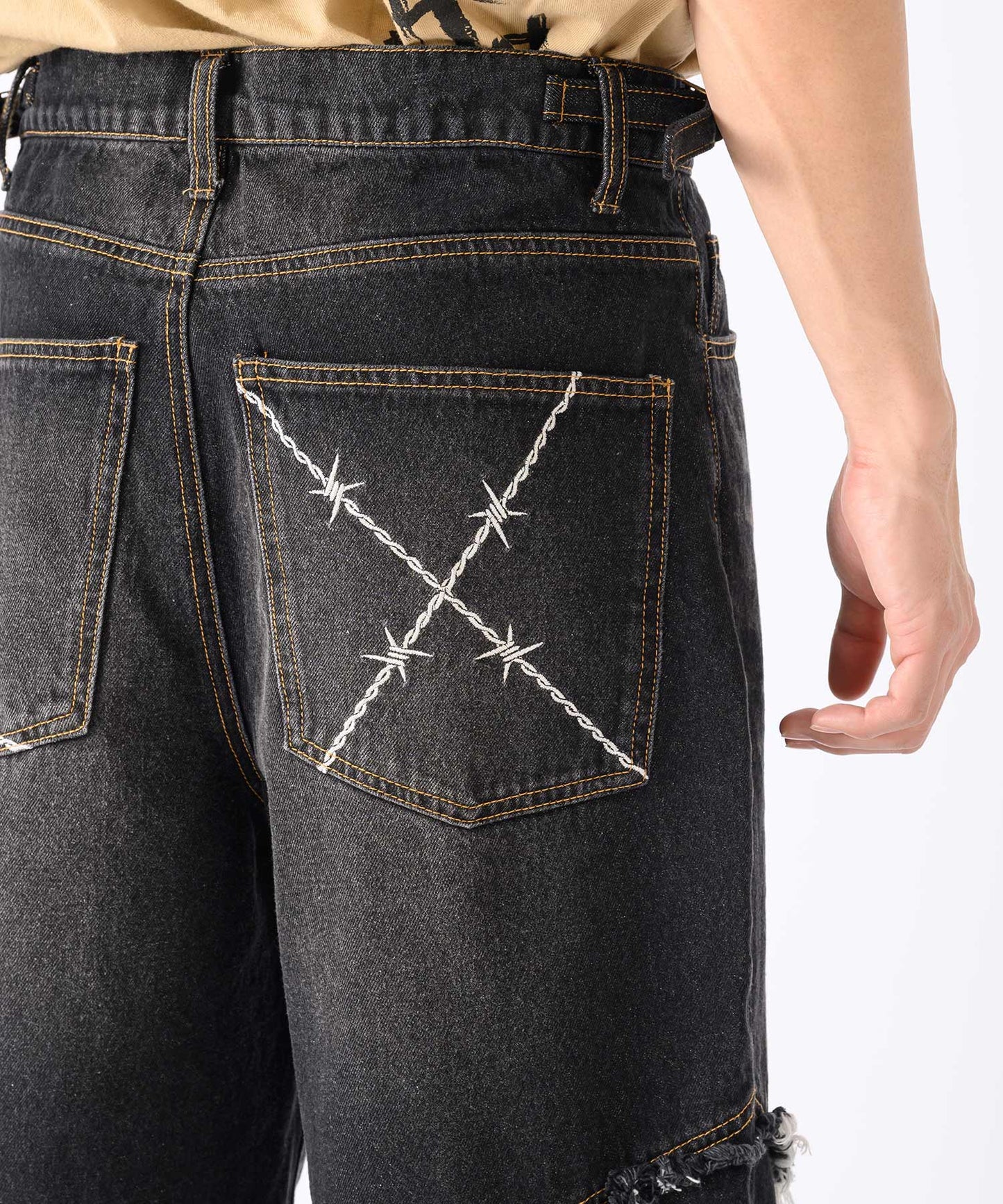 フリンジ切り替えワイドパンツ