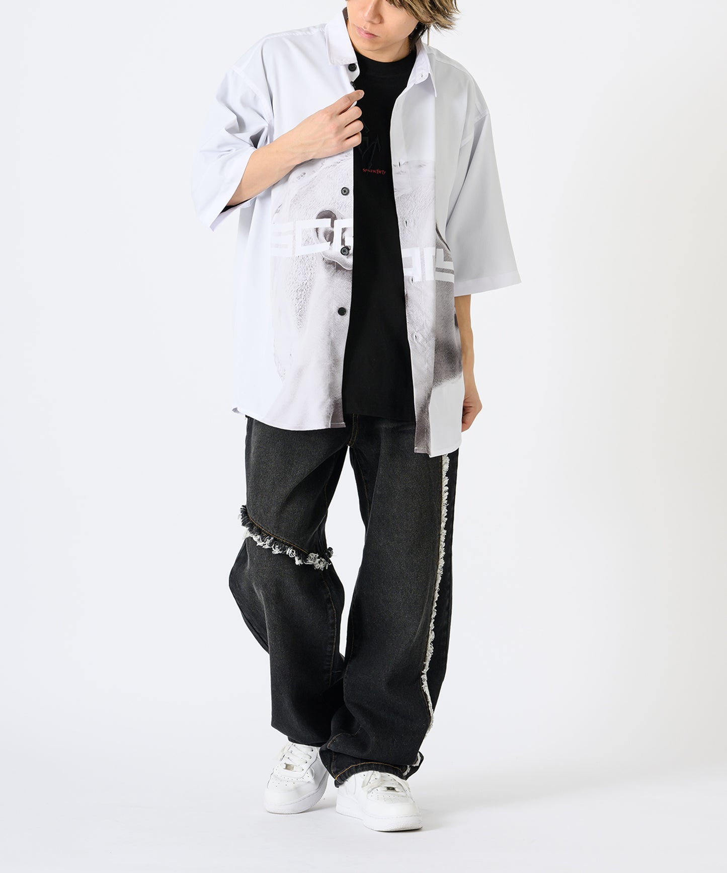 フリンジ切り替えワイドパンツ