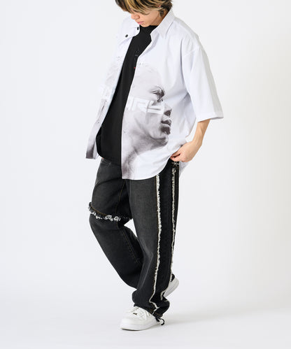 フリンジ切り替えワイドパンツ