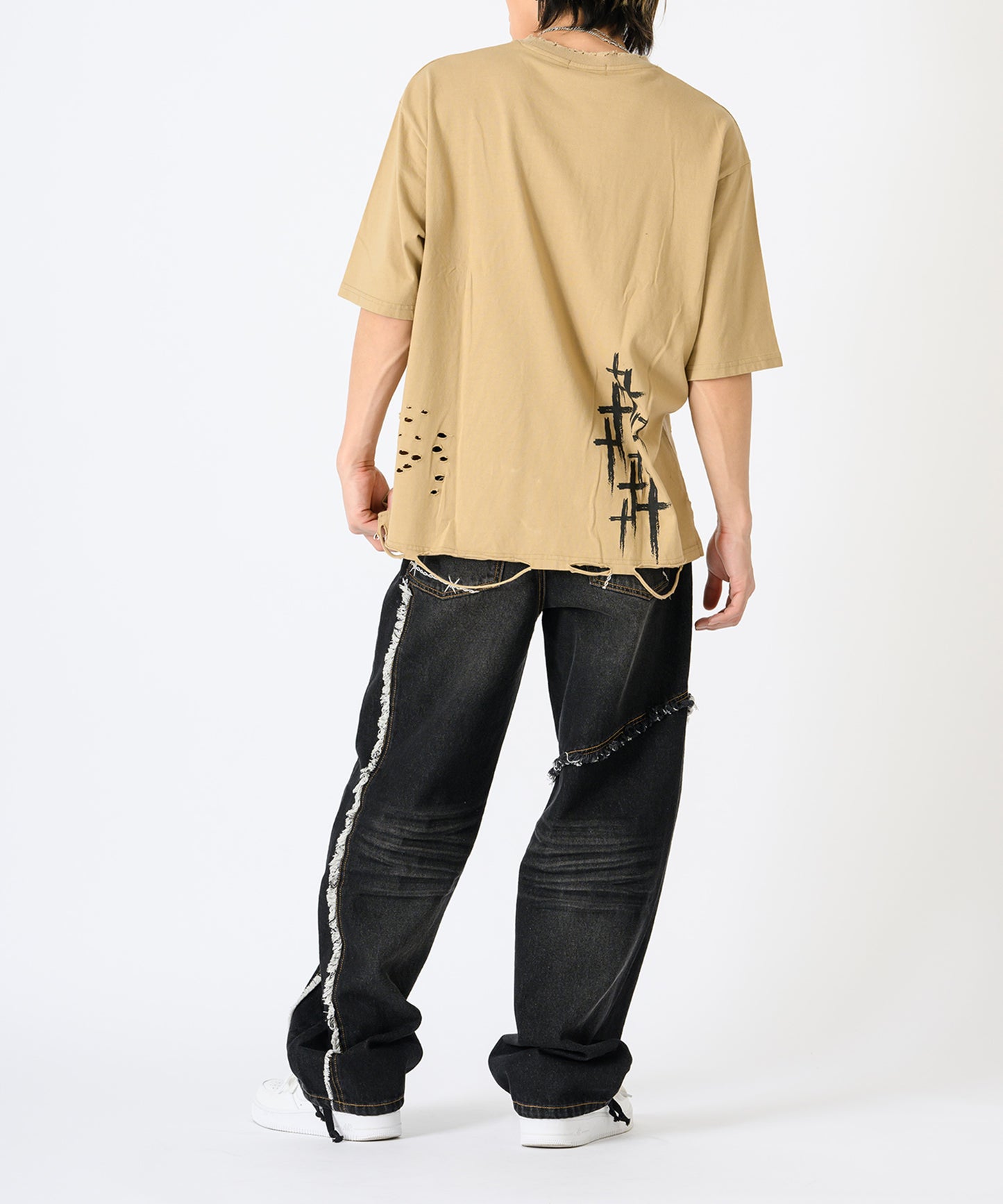 フリンジ切り替えワイドパンツ