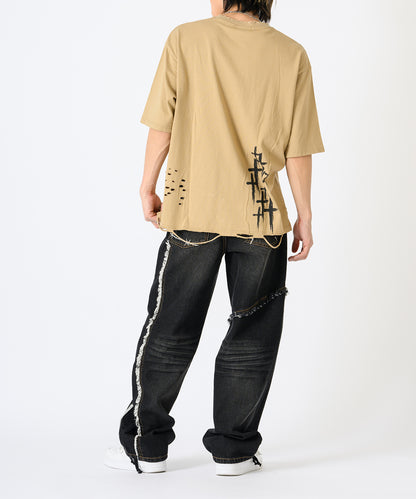 フリンジ切り替えワイドパンツ